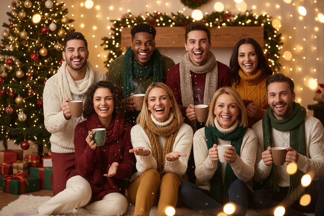 people smiling looking holiday